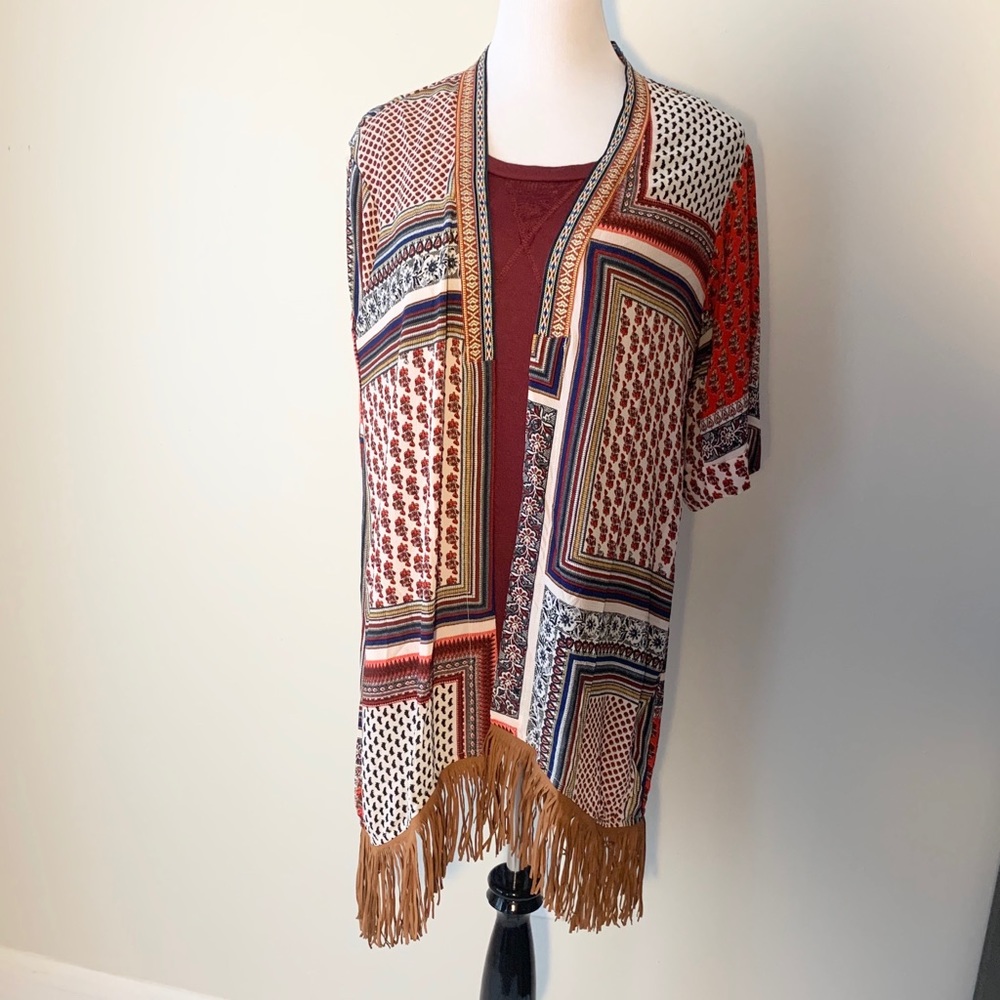 Multicolor color caftan | OS | tan fringe